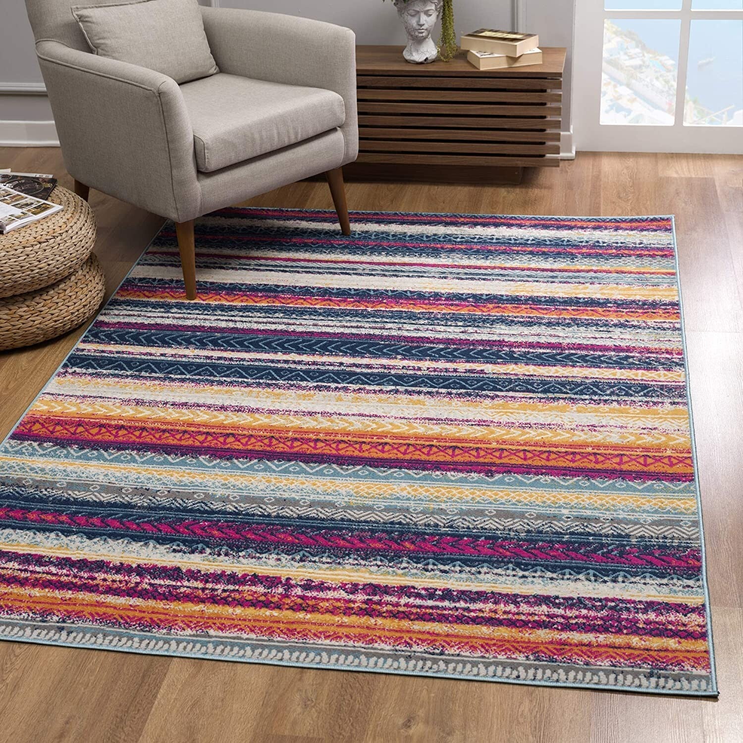 7' X 10' Multicolor Irregular Striped Area Rug