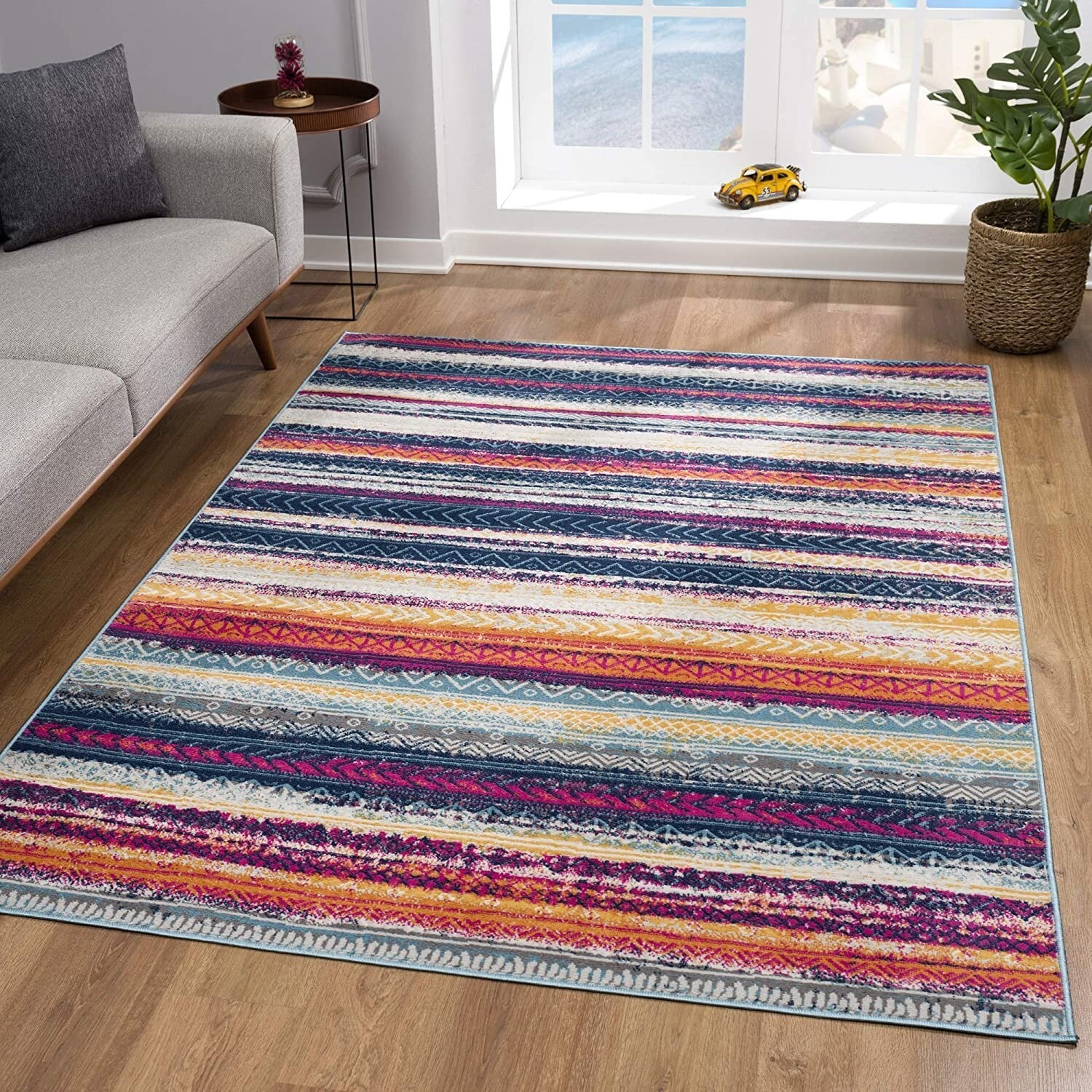 7' X 10' Multicolor Irregular Striped Area Rug
