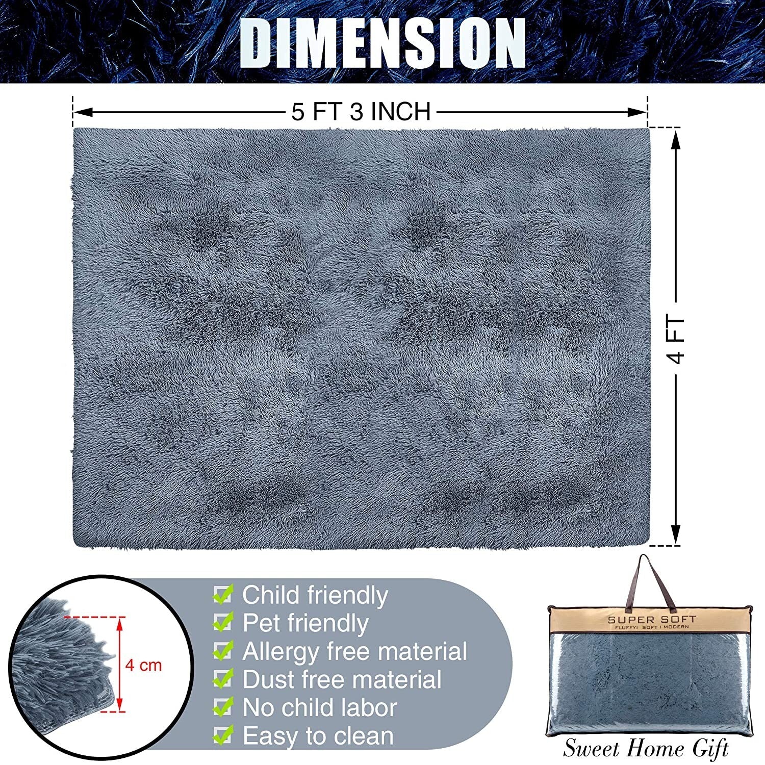 5' X 7' Gray Solid Modern Area Rug