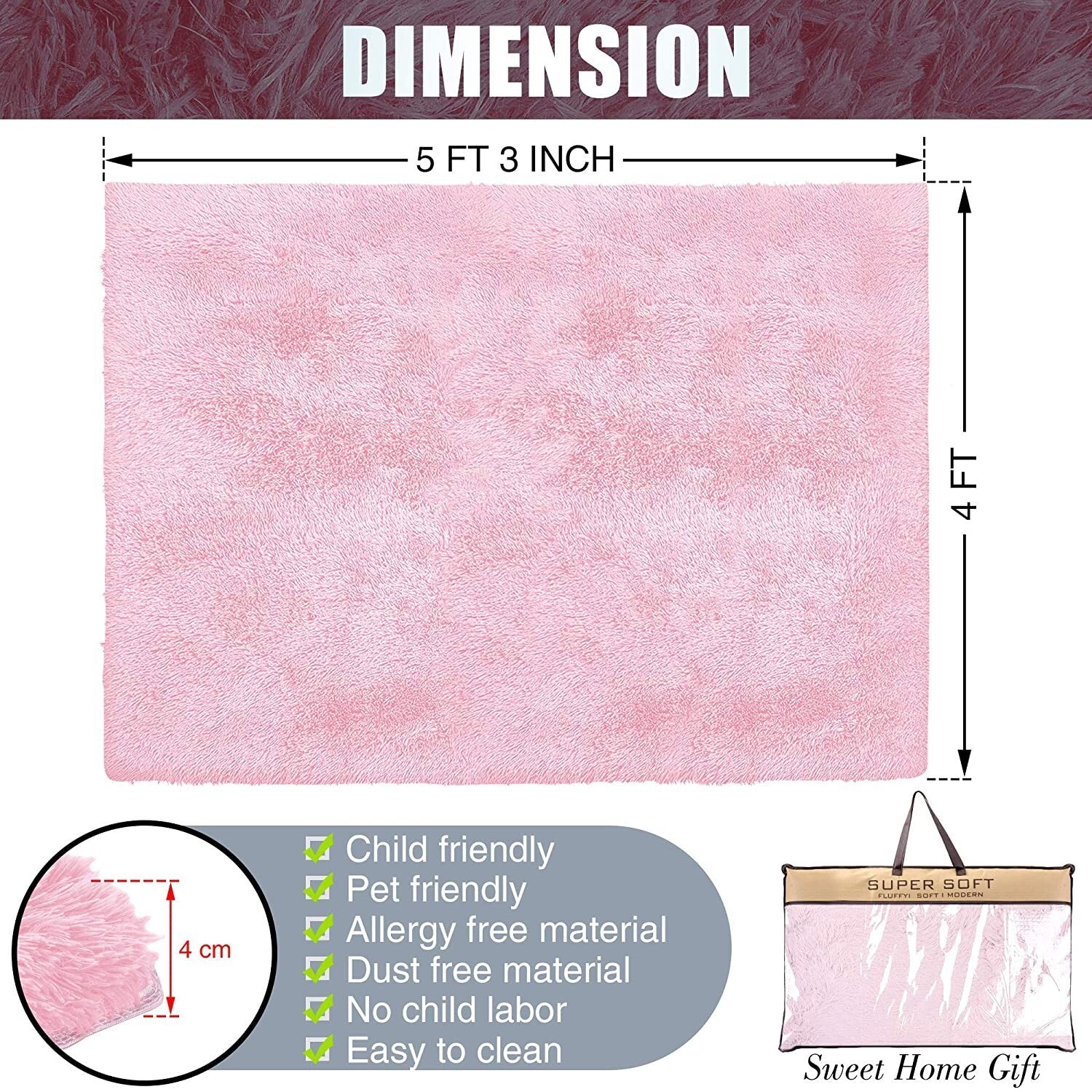 5' X 7' Pink Solid Modern Area Rug
