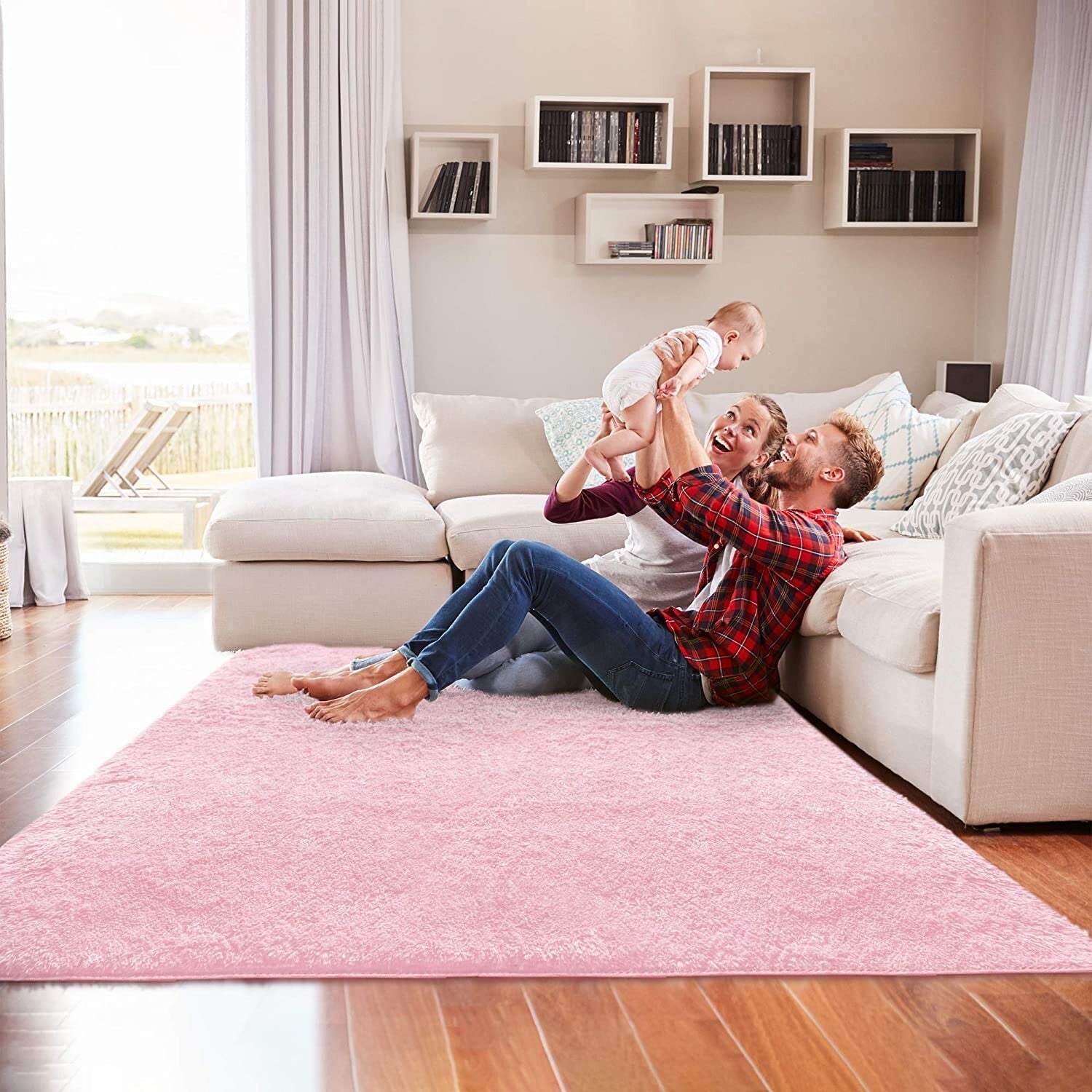 5' X 7' Pink Solid Modern Area Rug
