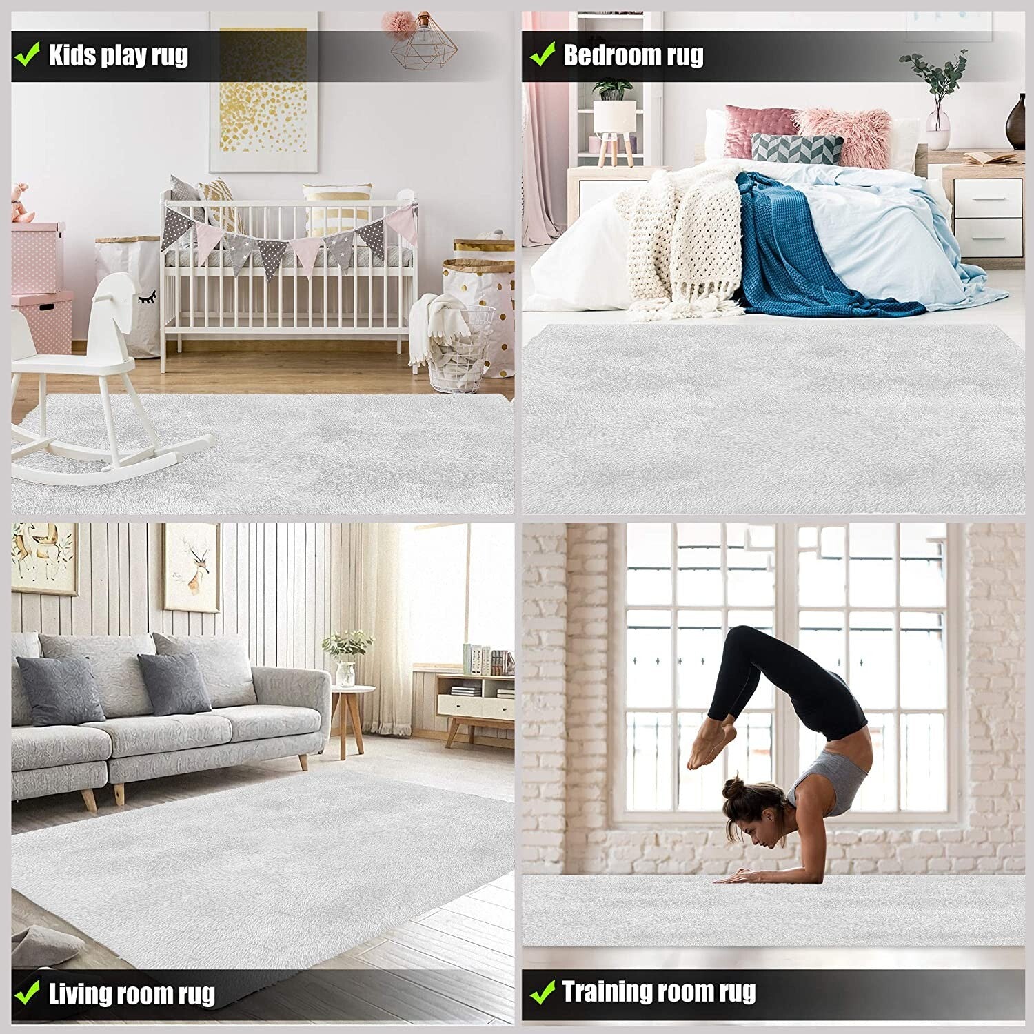 5' X 7' White Solid Modern Area Rug