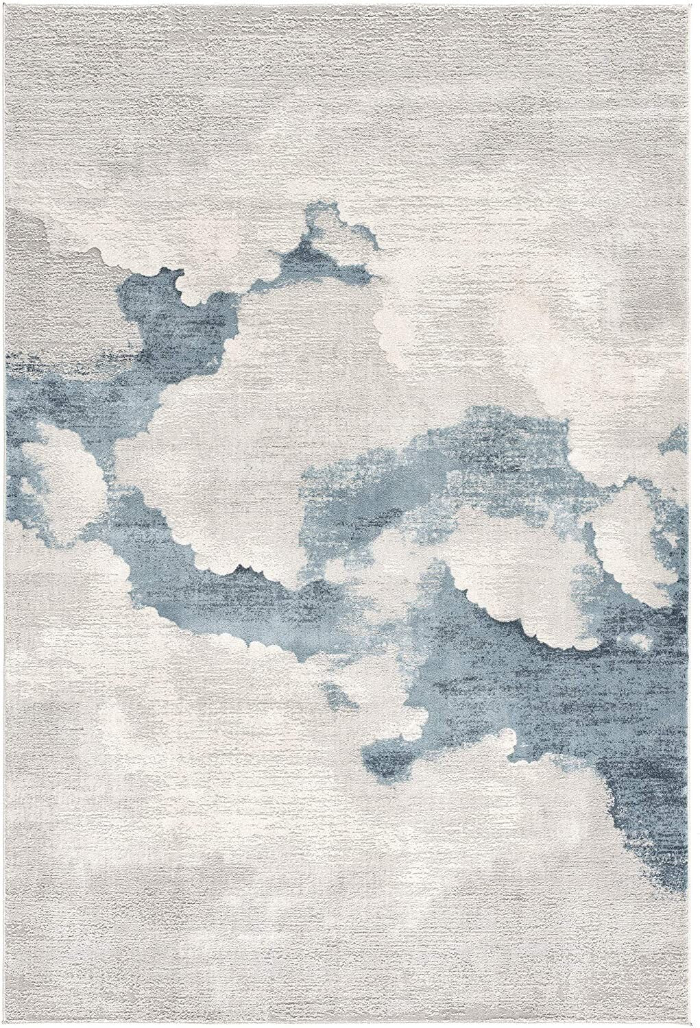 7' X 10' Gray And Blue Abstract Clouds Area Rug