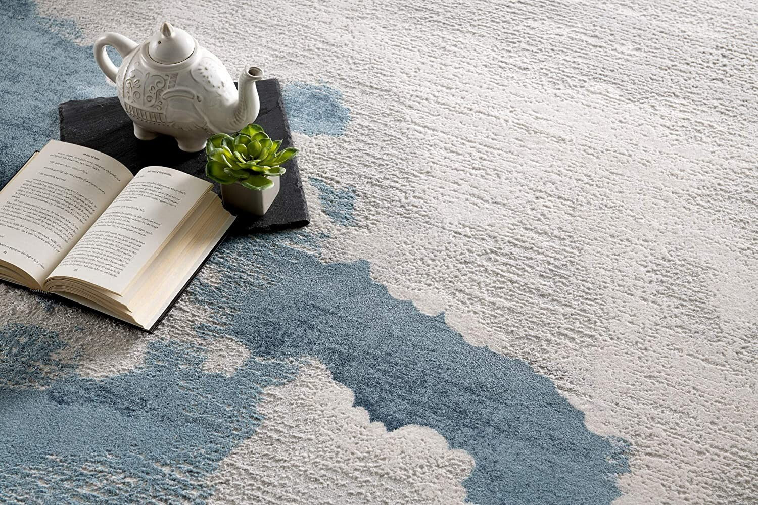 7' X 10' Gray And Blue Abstract Clouds Area Rug