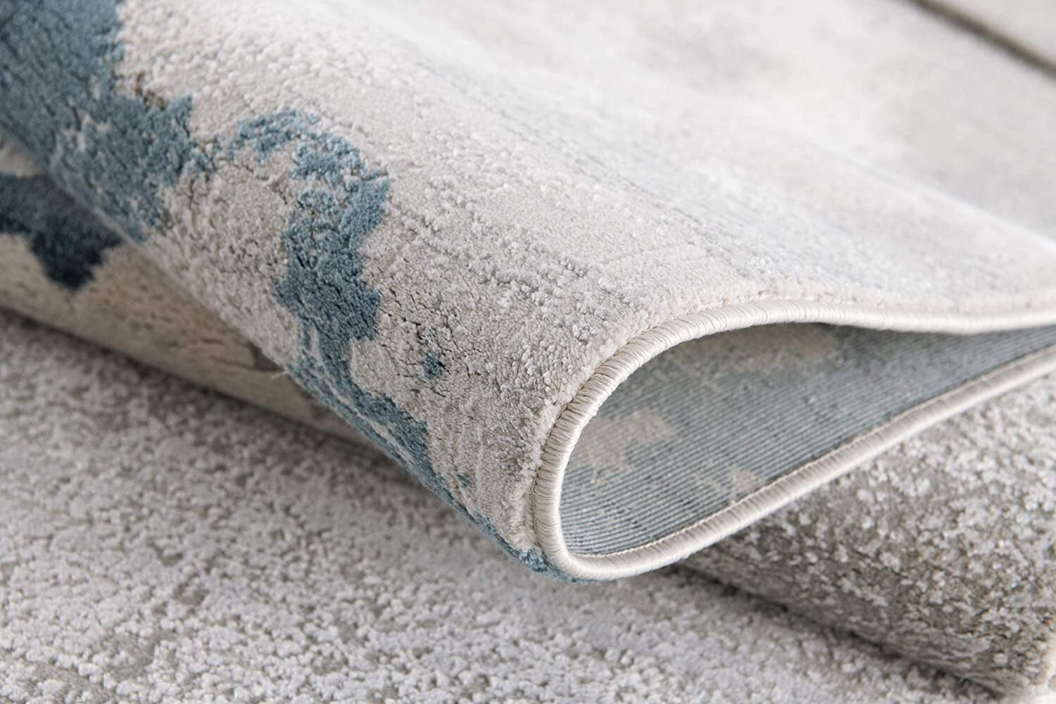 7' X 10' Gray And Blue Abstract Clouds Area Rug