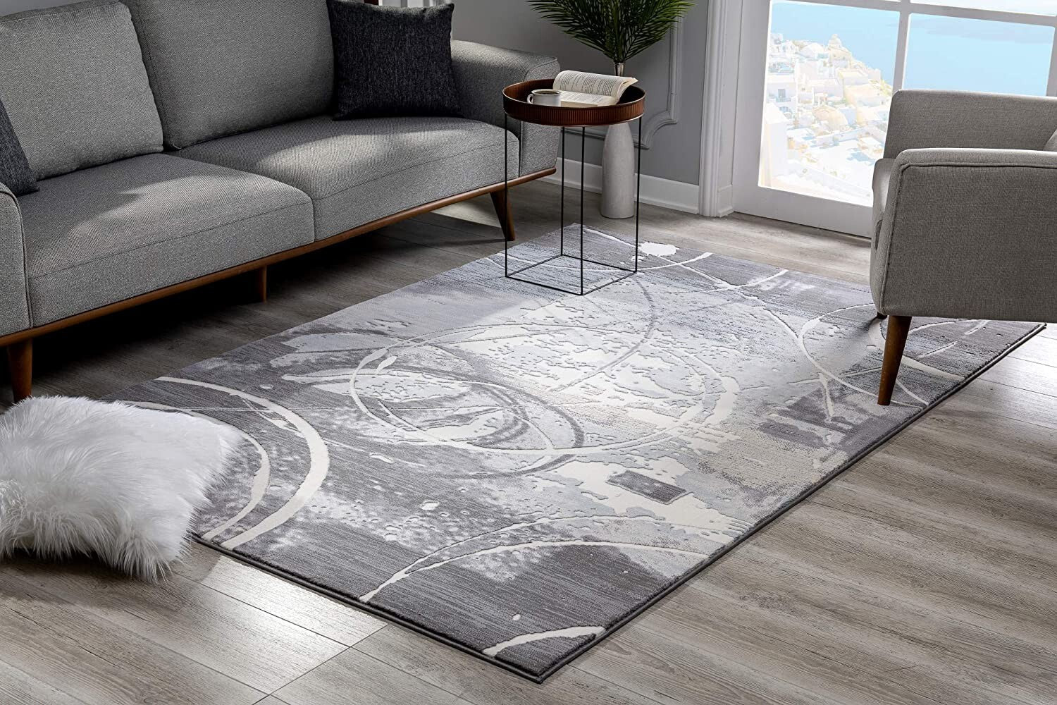 5' X 8' Gray Abstract Splatter Area Rug