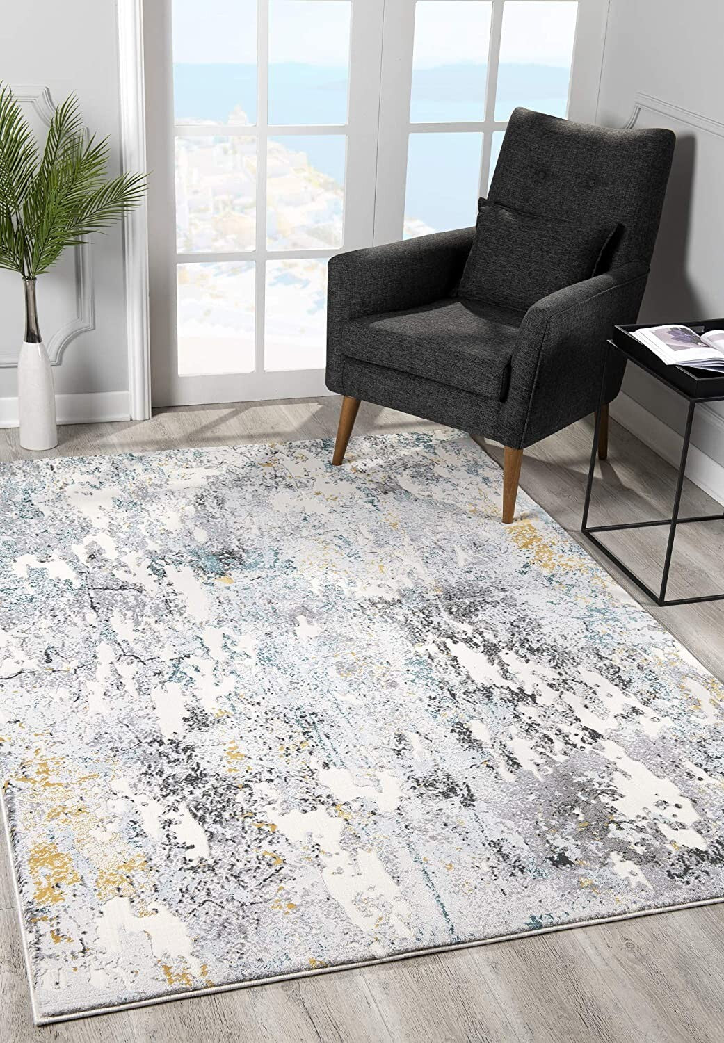 5' X 8' Gray Distressed Modern Abstract Area Rug