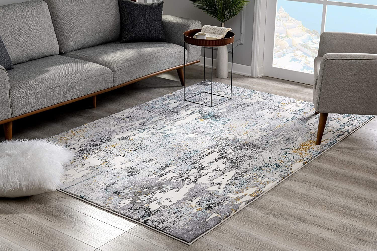 7' X 10' Gray Distressed Modern Abstract Area Rug