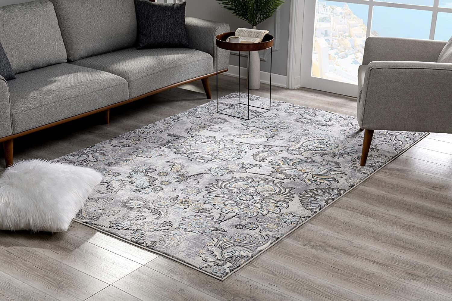 5' X 8' Gray Modern Jacobean Floral Area Rug