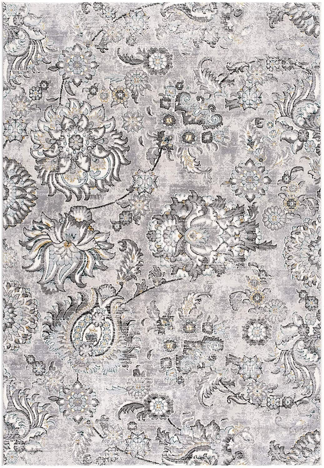 5' X 8' Gray Modern Jacobean Floral Area Rug