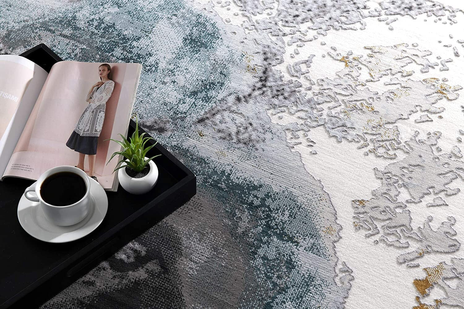 7' X 10' Black And Gray Abstract Whirlpool Area Rug