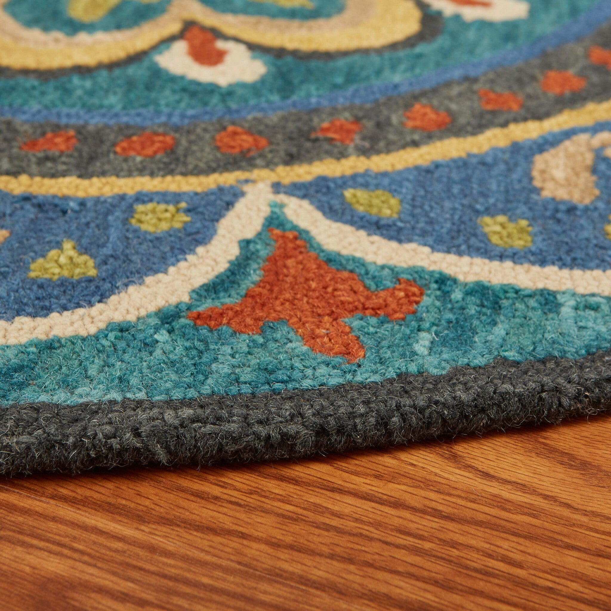 4' Round Blue Floral Mandala Area Rug