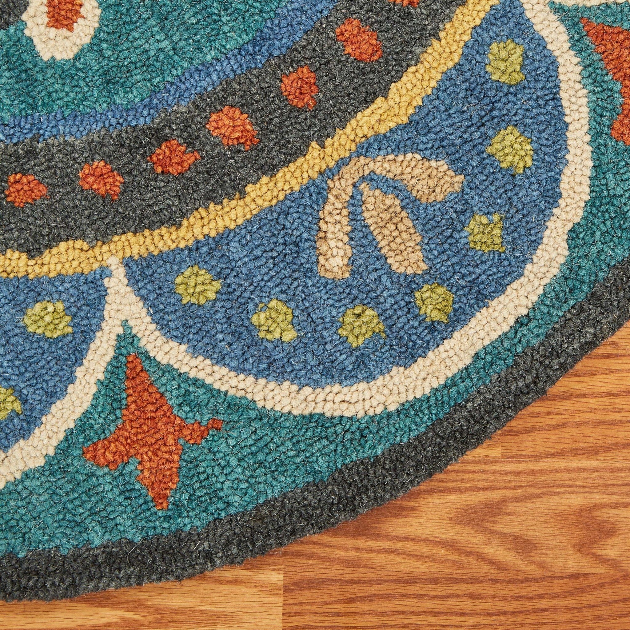 4' Round Blue Floral Mandala Area Rug