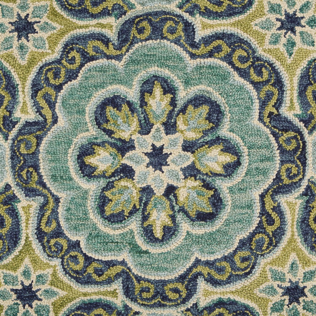 6' Round Green Floral Artwork Area Rug