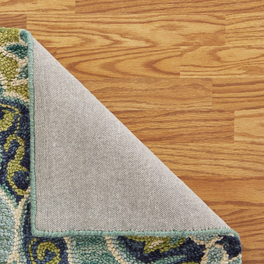 6' Round Green Floral Artwork Area Rug