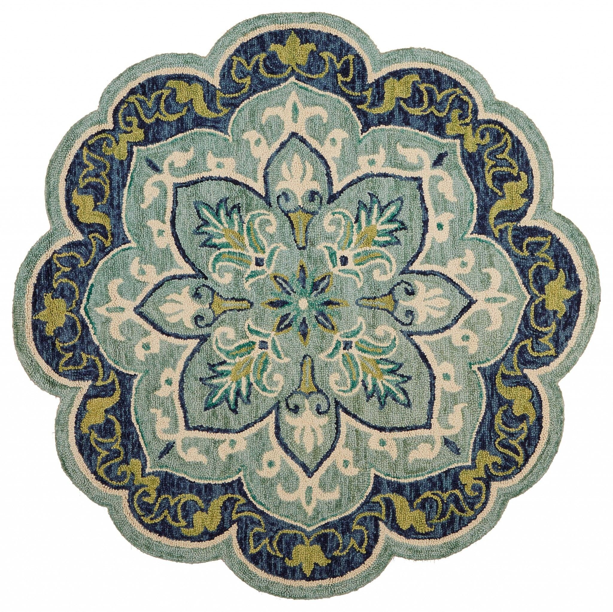 6' Round Blue Ornate Medallion Area Rug