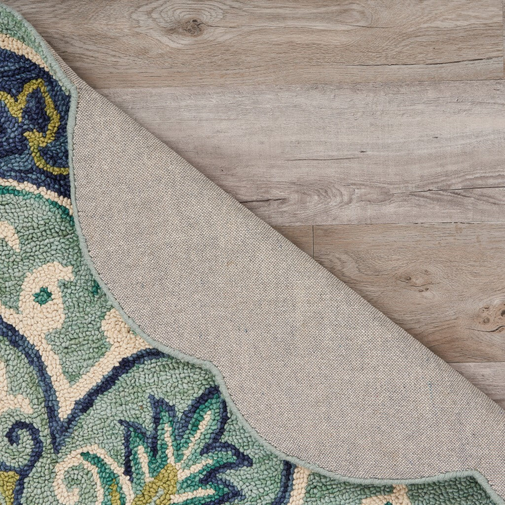 6' Round Blue Ornate Medallion Area Rug