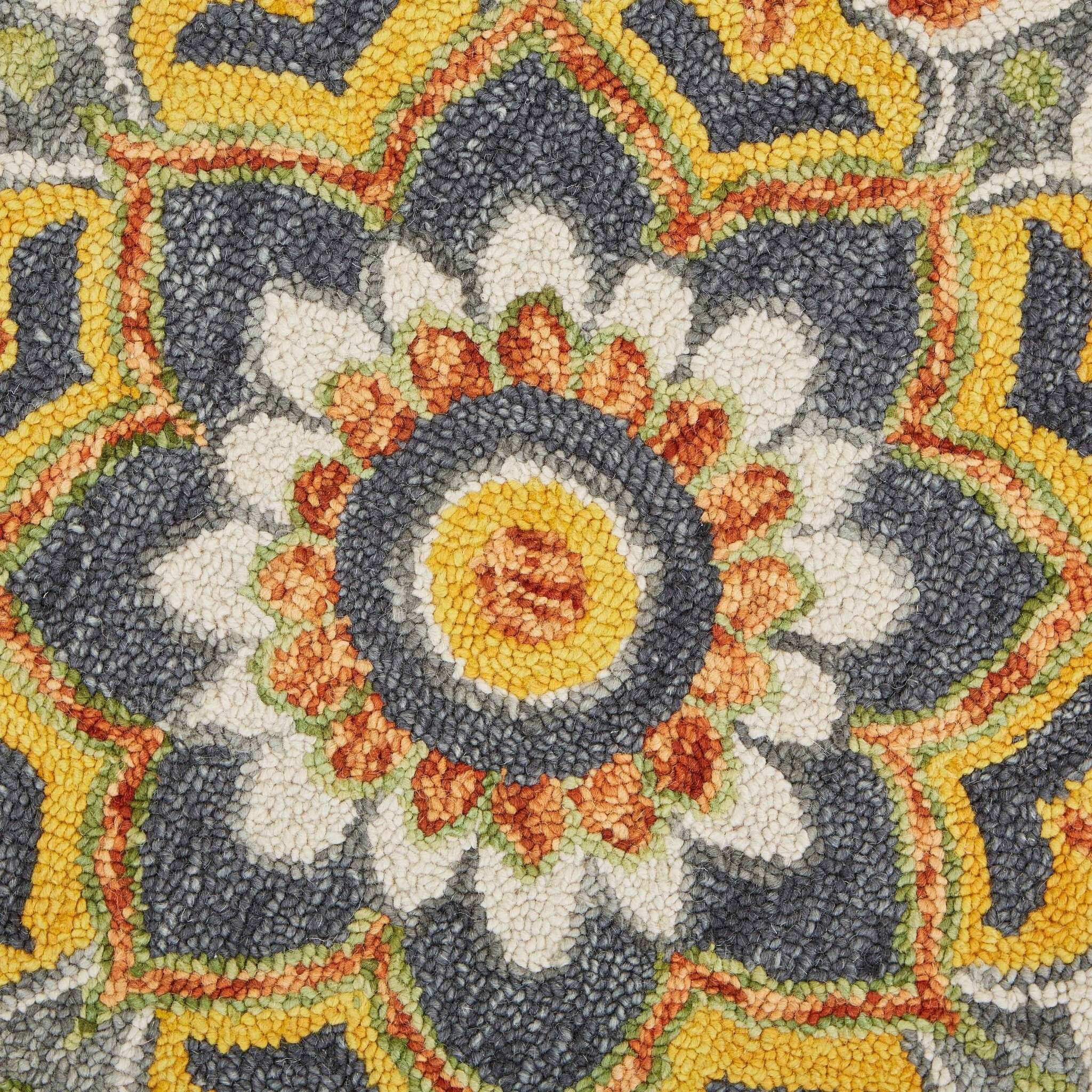 6' Round Gray And Gold Floret Area Rug
