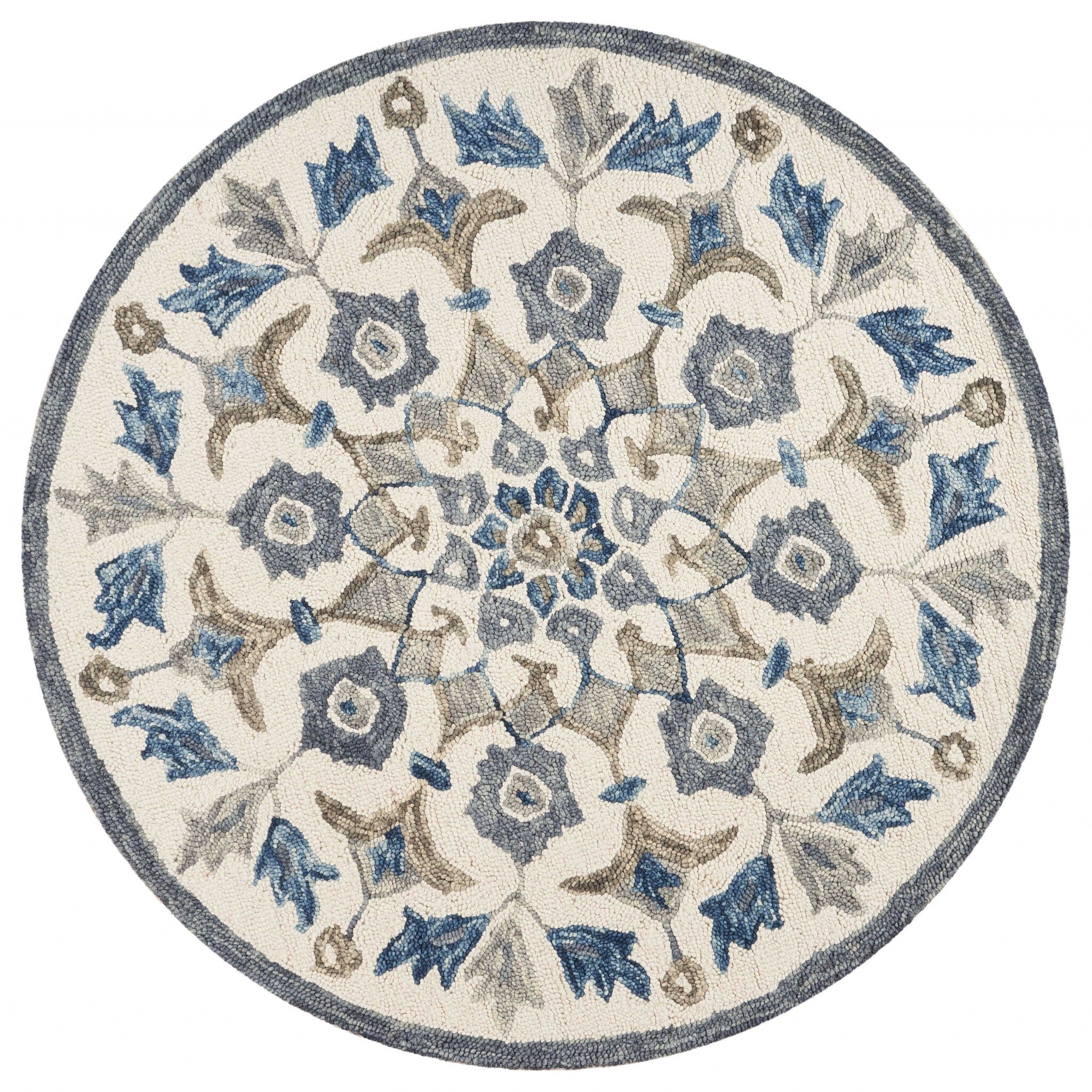 6' Round Blue Floral Oasis Area Rug