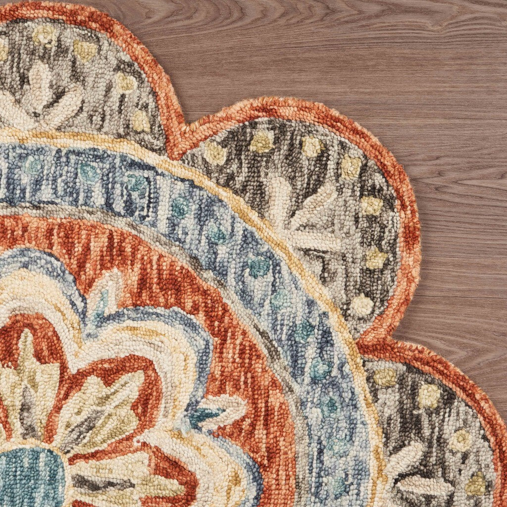 6' Round Orange Scalloped Edge Area Rug