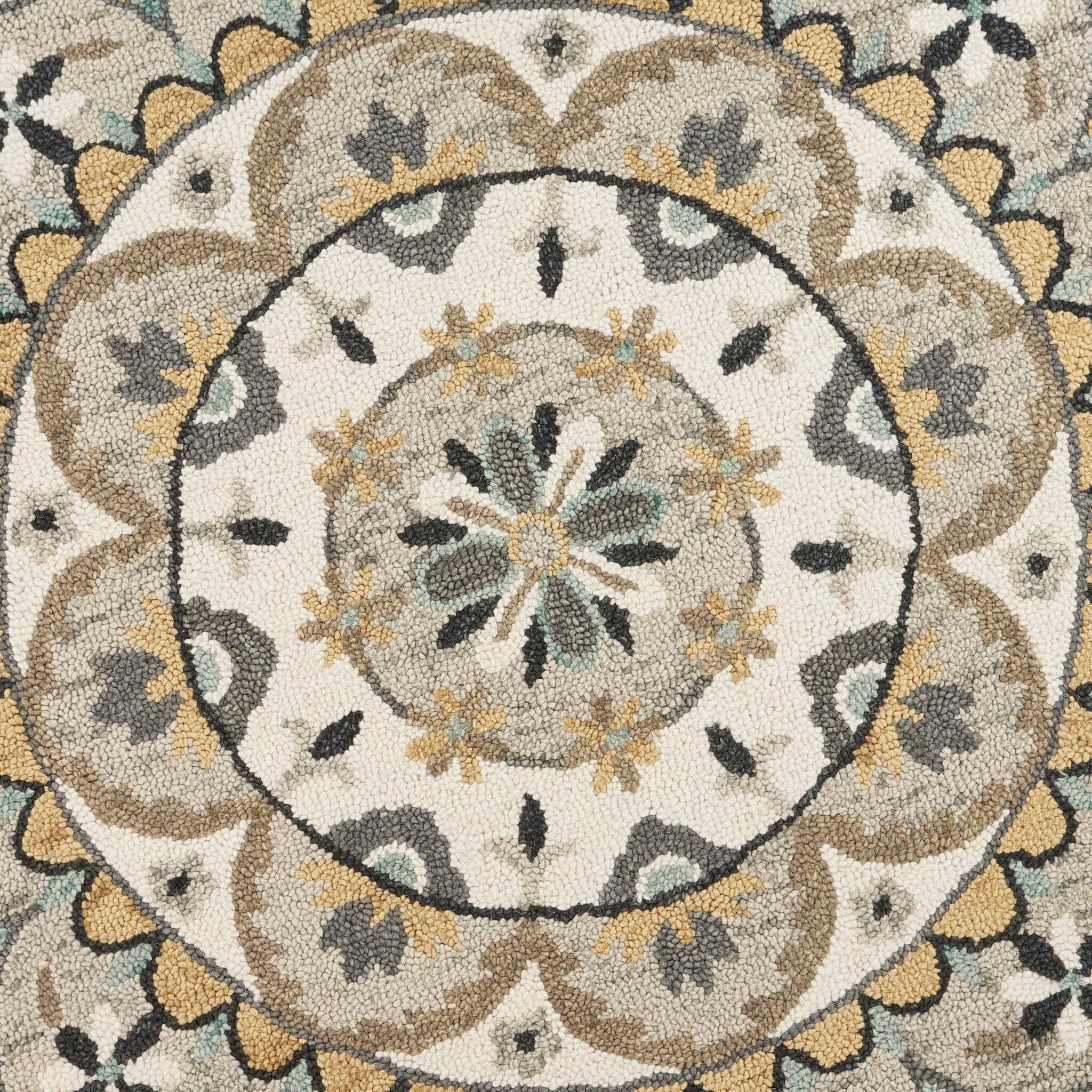 6' Round Gray And Ivory Floral Bloom Area Rug