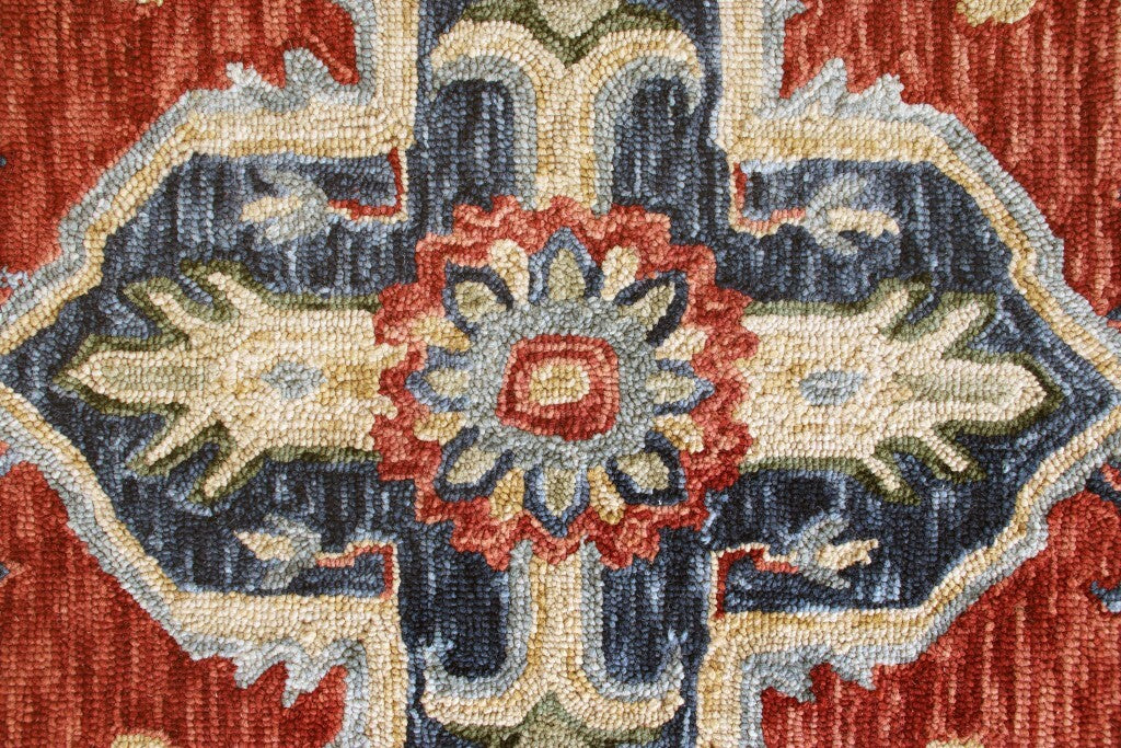 5' X 7' Red And Blue Floral Medallion Area Rug