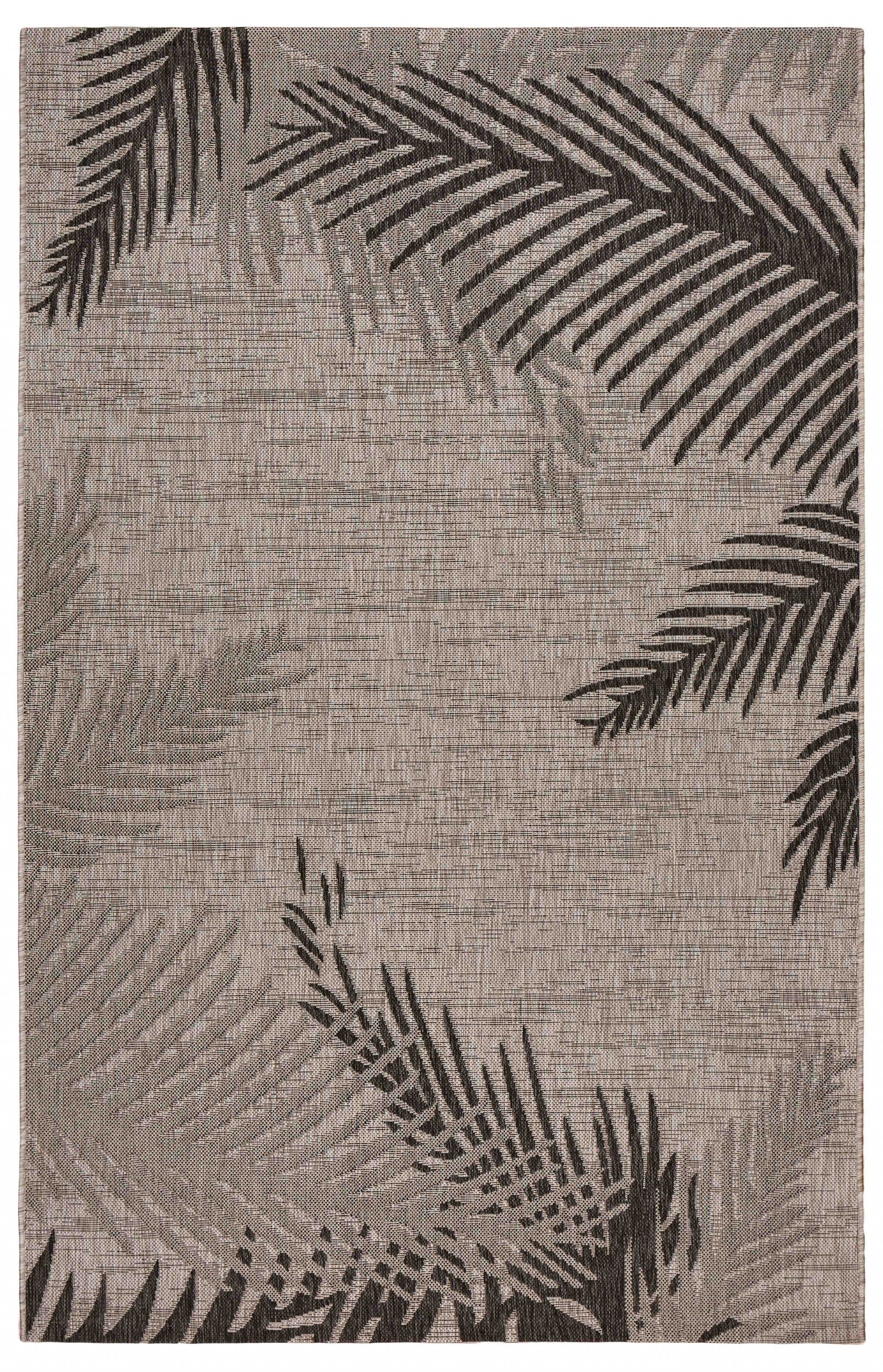 5' X 7' Beige Palm Leaves Indoor Outdoor Area Rug