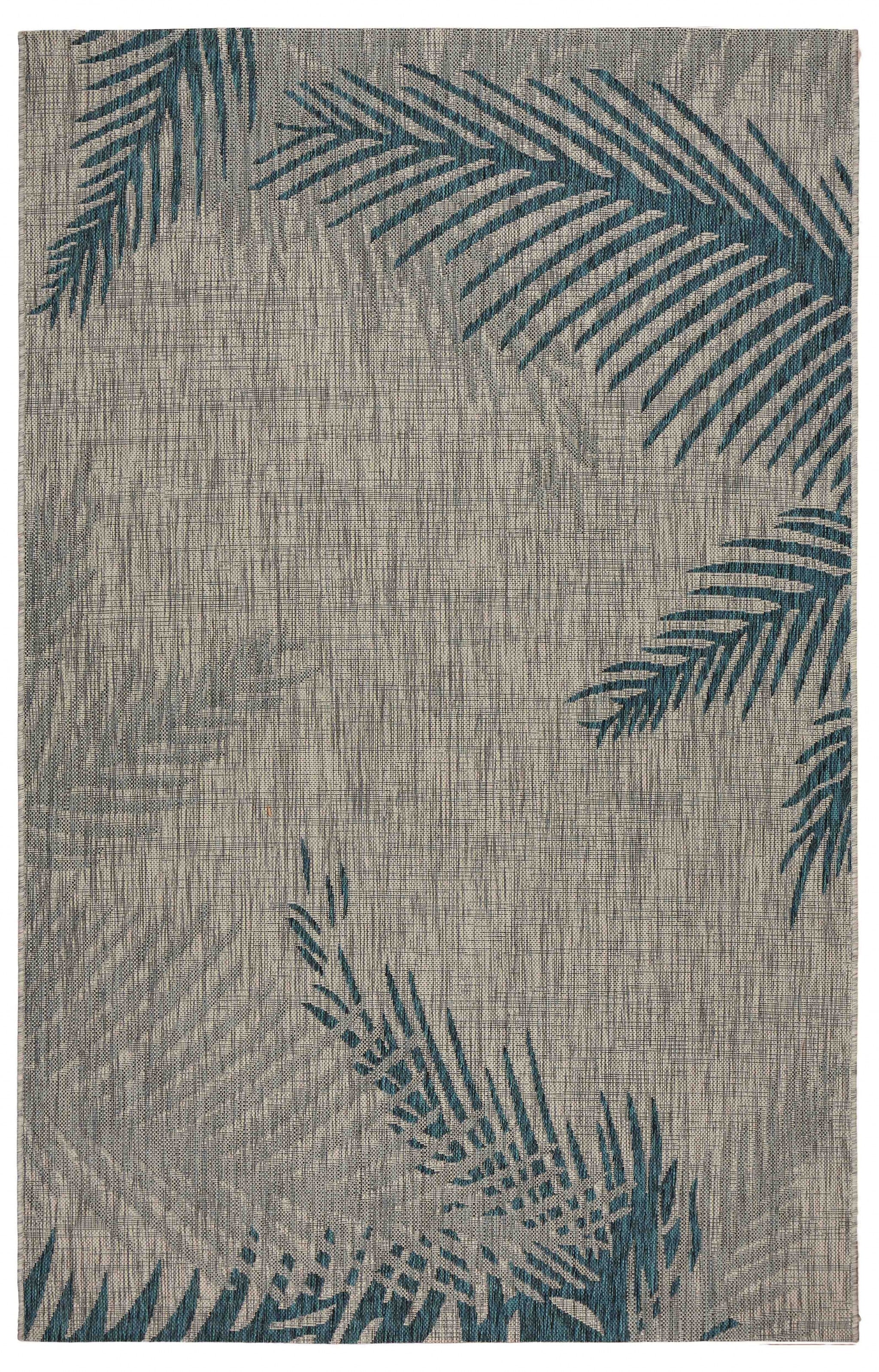 5' X 7' Gray Palm Leaves Indoor Outdoor Area Rug