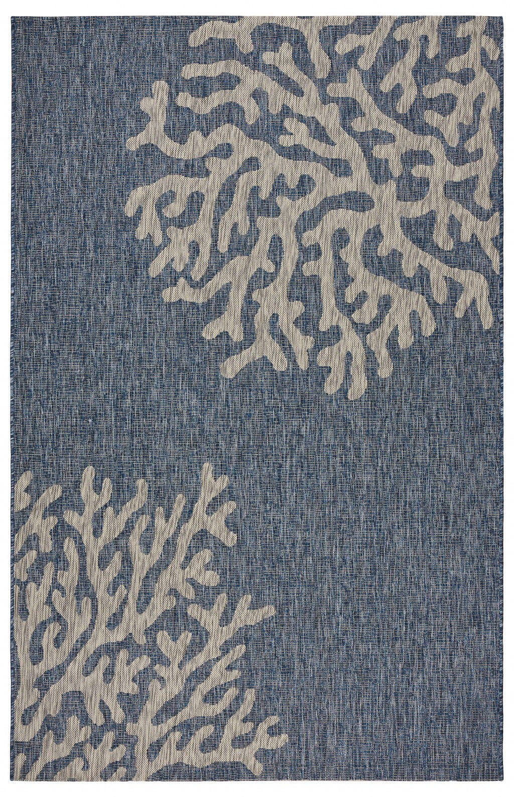 5' X 7' Navy Coral Reef Indoor Outdoor Area Rug