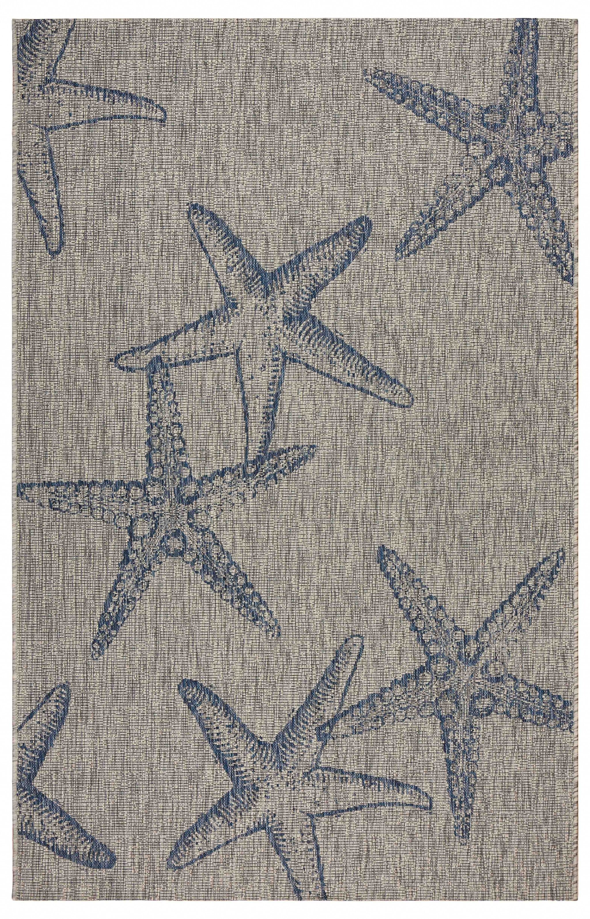 5' X 7' Blue Starfish Indoor Outdoor Area Rug