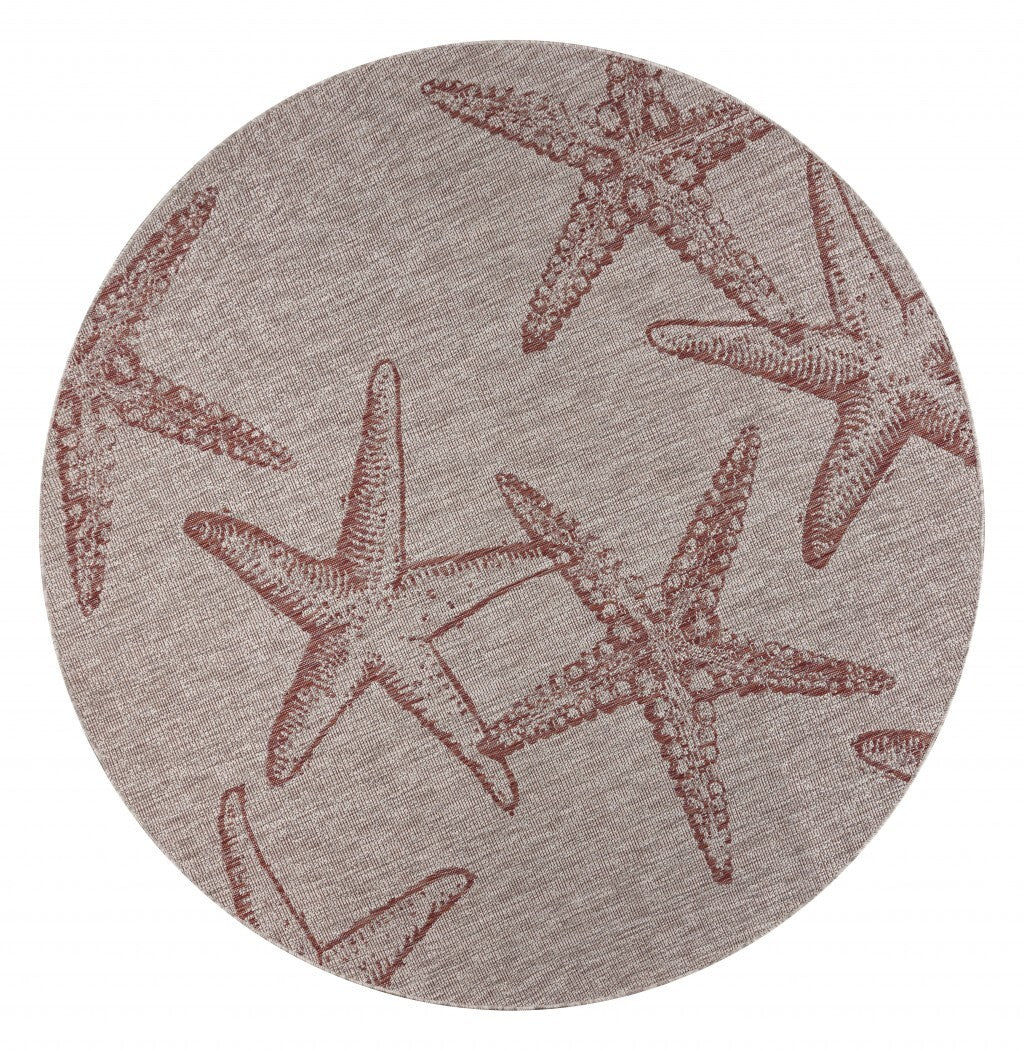 8' Round Red Starfish Indoor Outdoor Area Rug