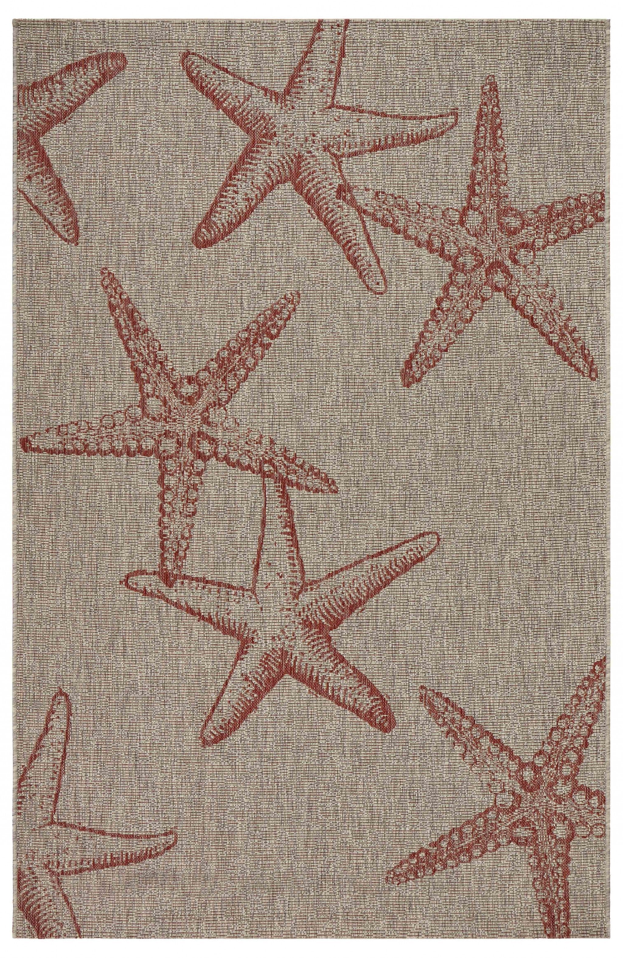 8' X 9' Red Starfish Indoor Outdoor Area Rug