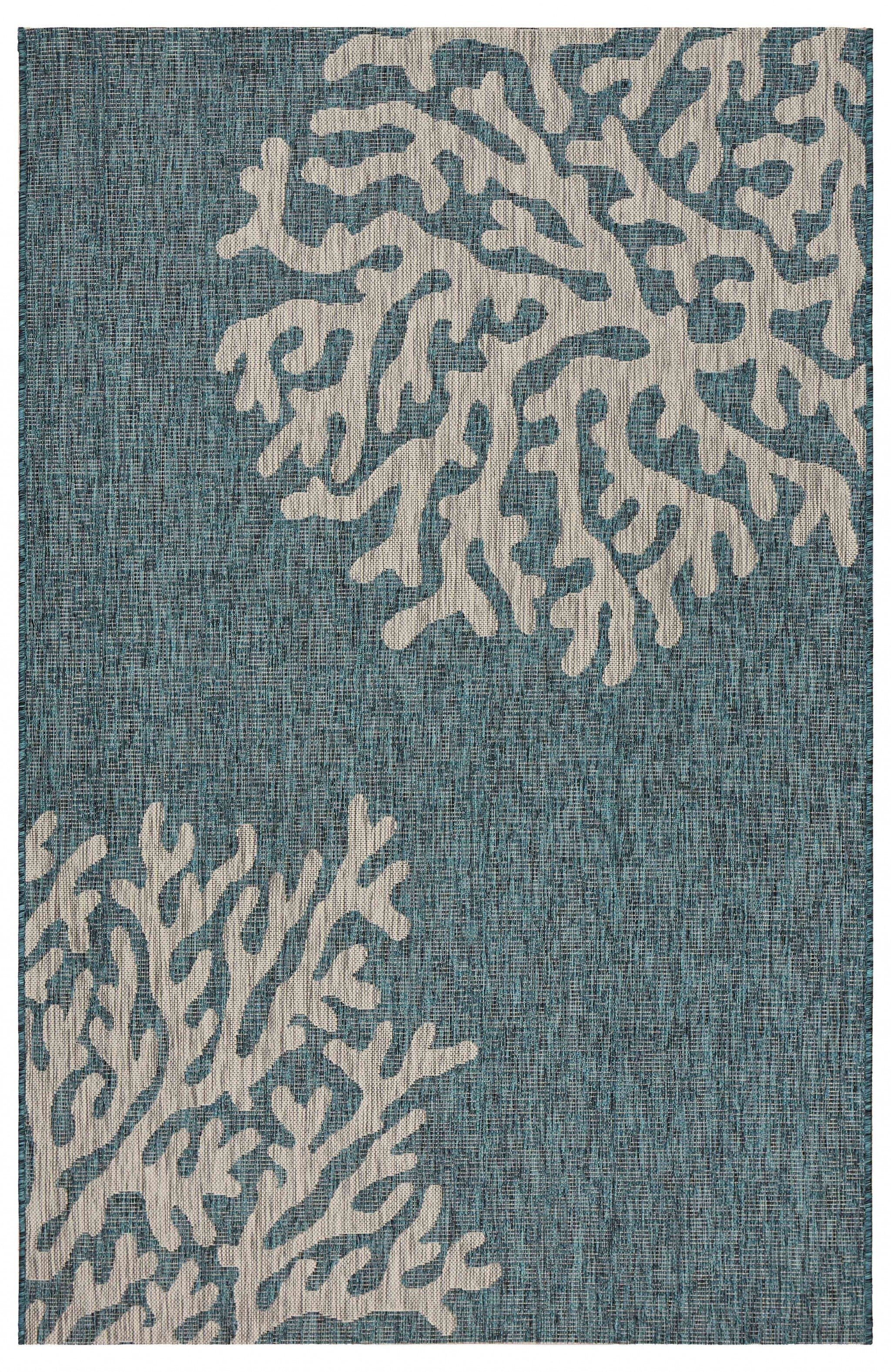 5' X 7' Blue Coral Reef Indoor Outdoor Area Rug