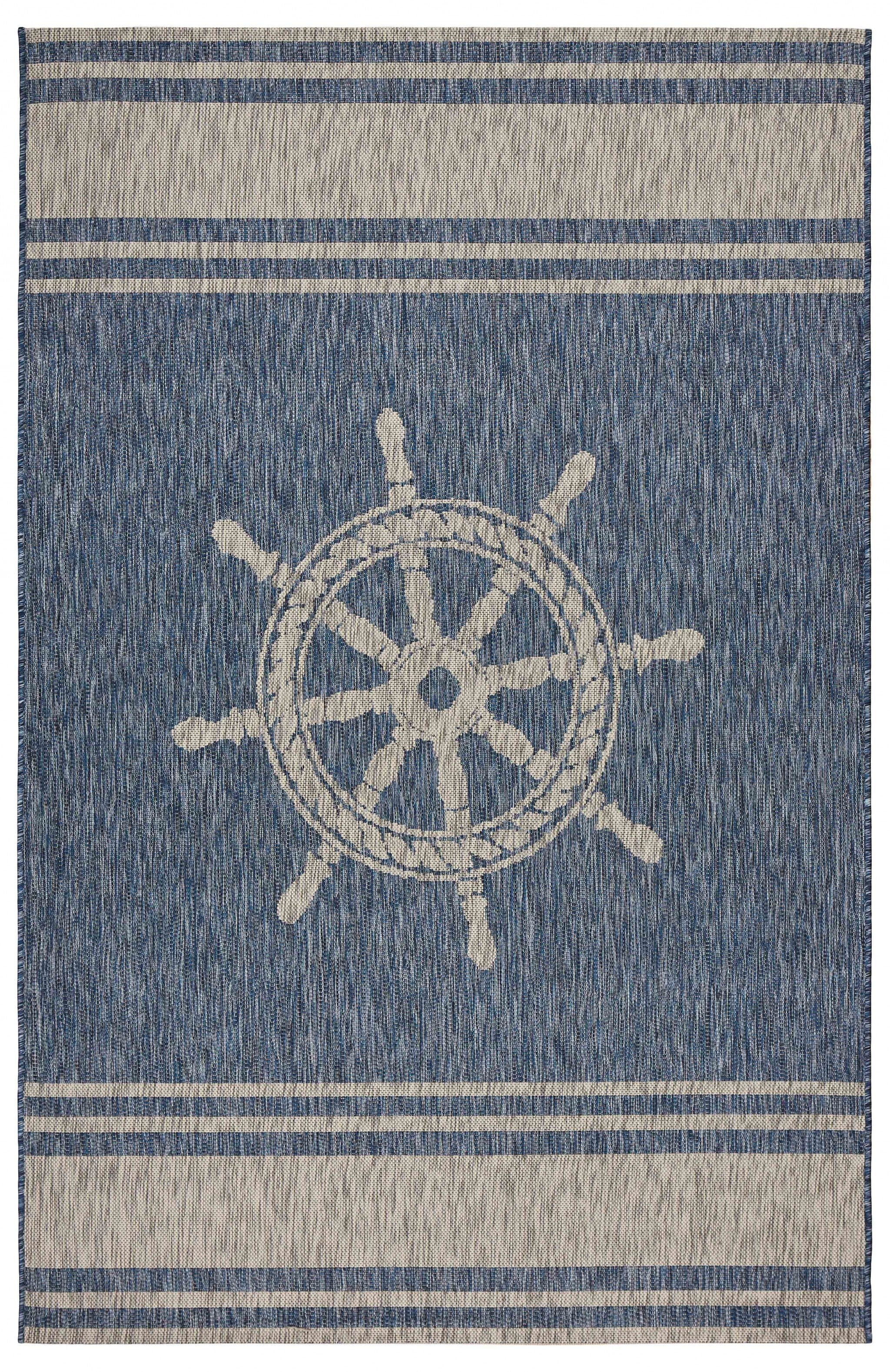 5' X 7' Navy Ship Helm Indoor Outdoor Area Rug