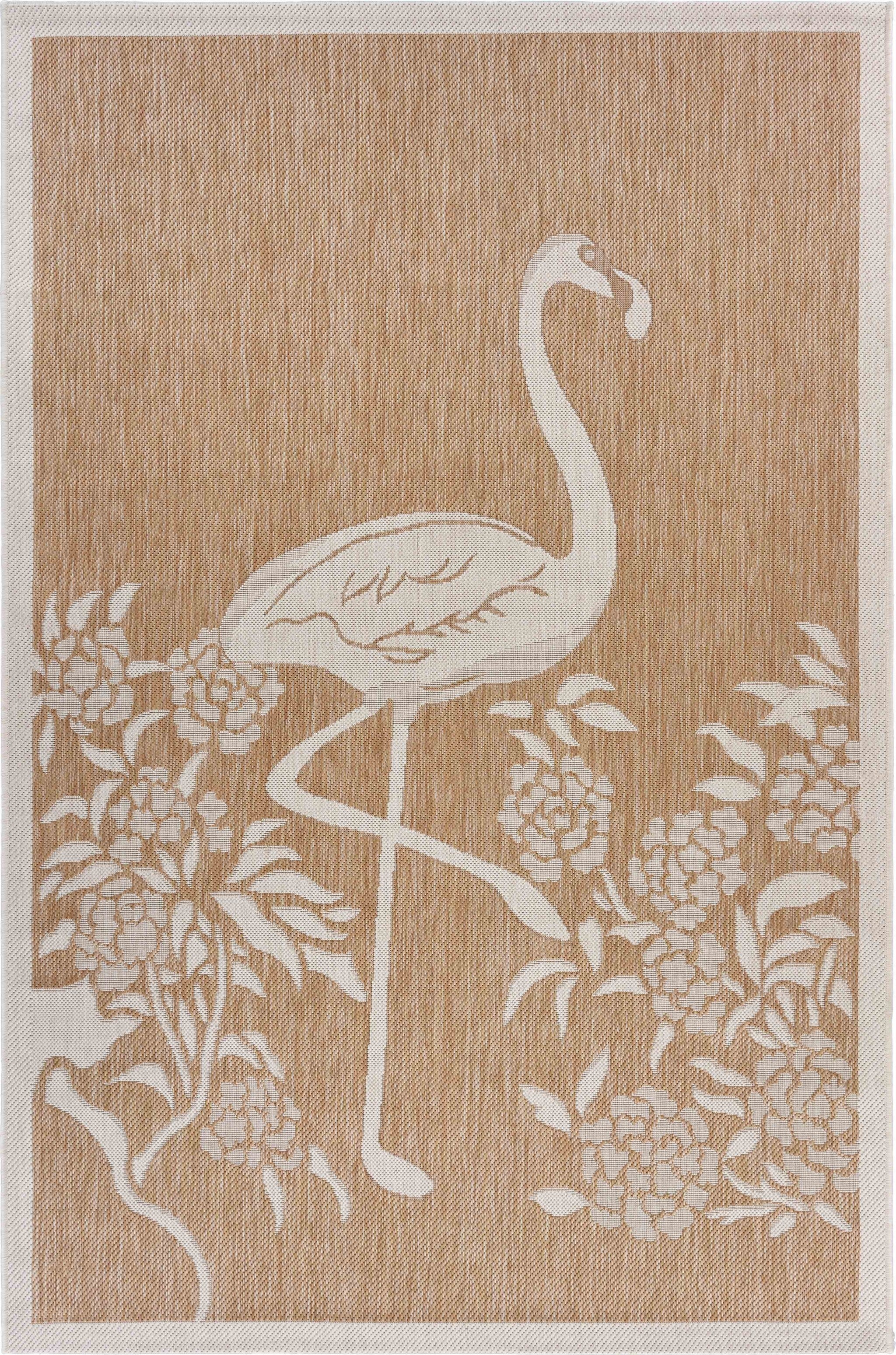 5' X 7' Tan Flamingo Indoor Outdoor Area Rug