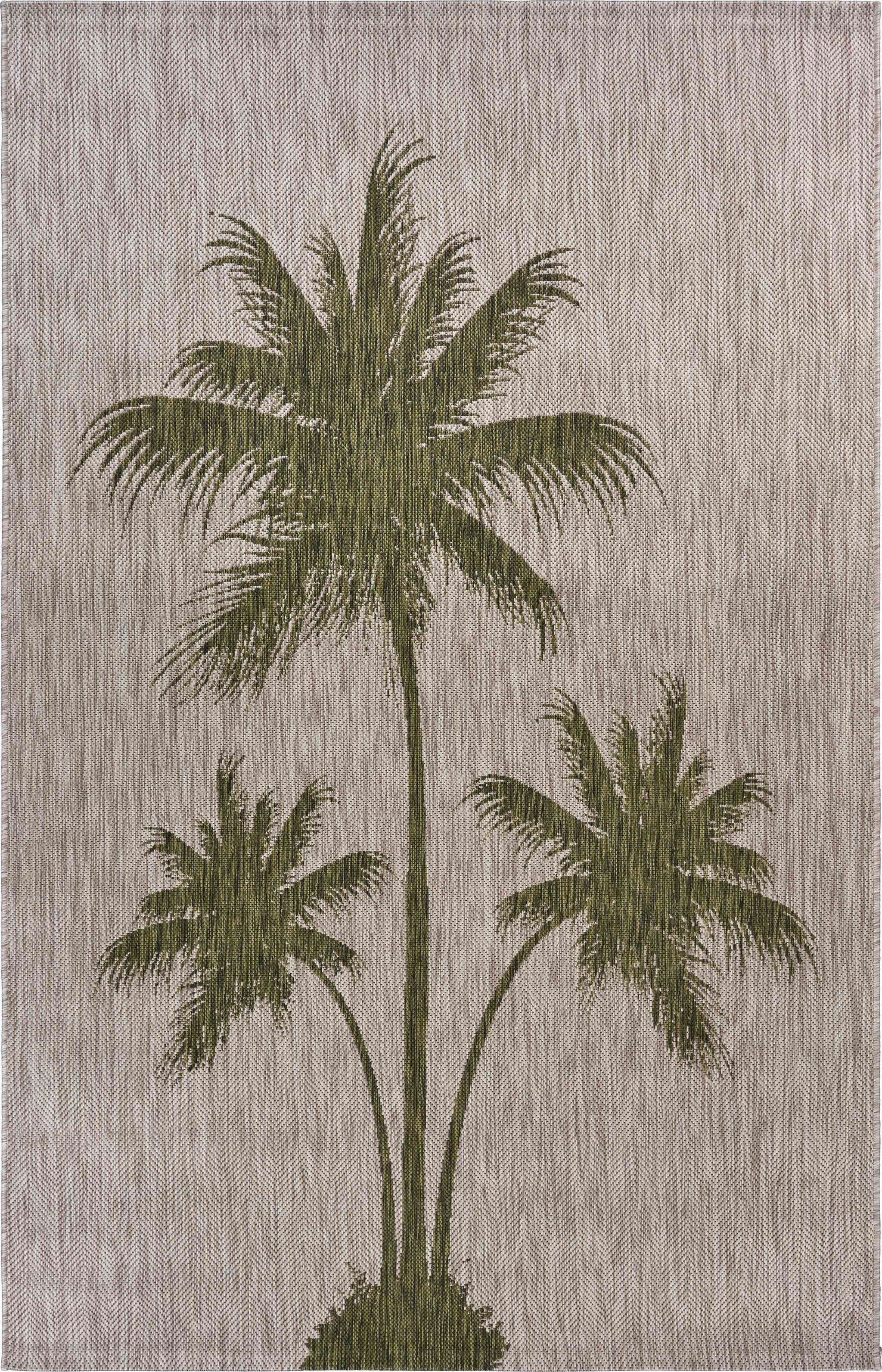 5' X 7' Green Palm Tree Indoor Outdoor Area Rug