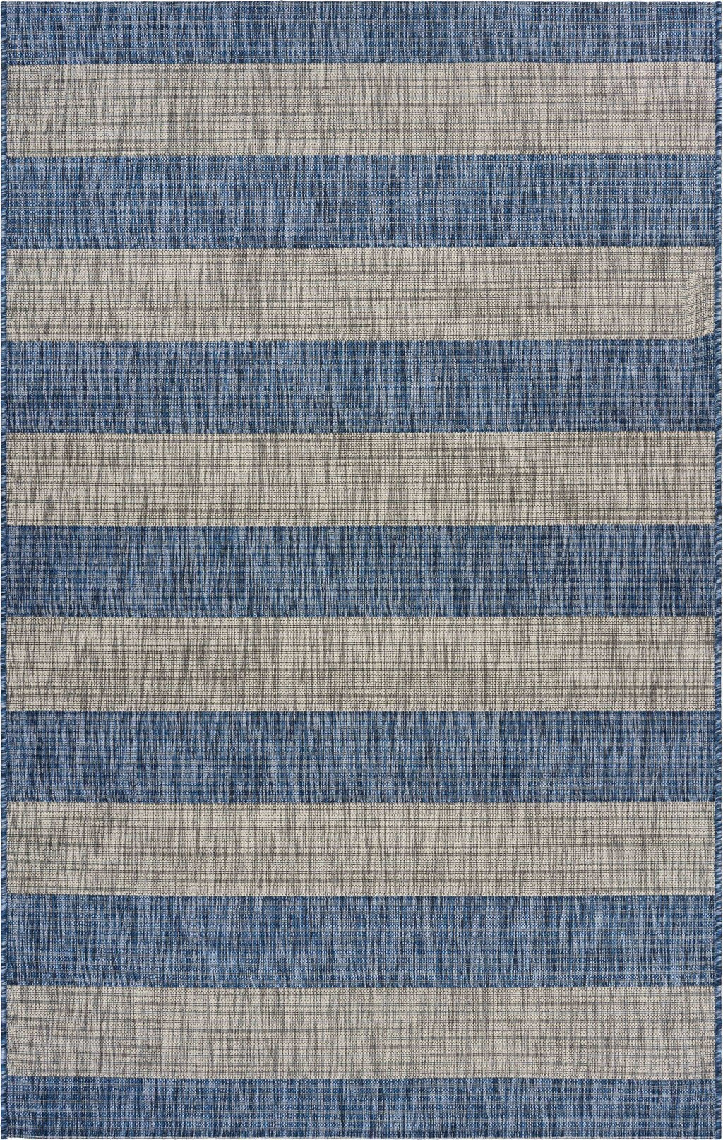 5' X 7' Navy Stripes Indoor Outdoor Area Rug