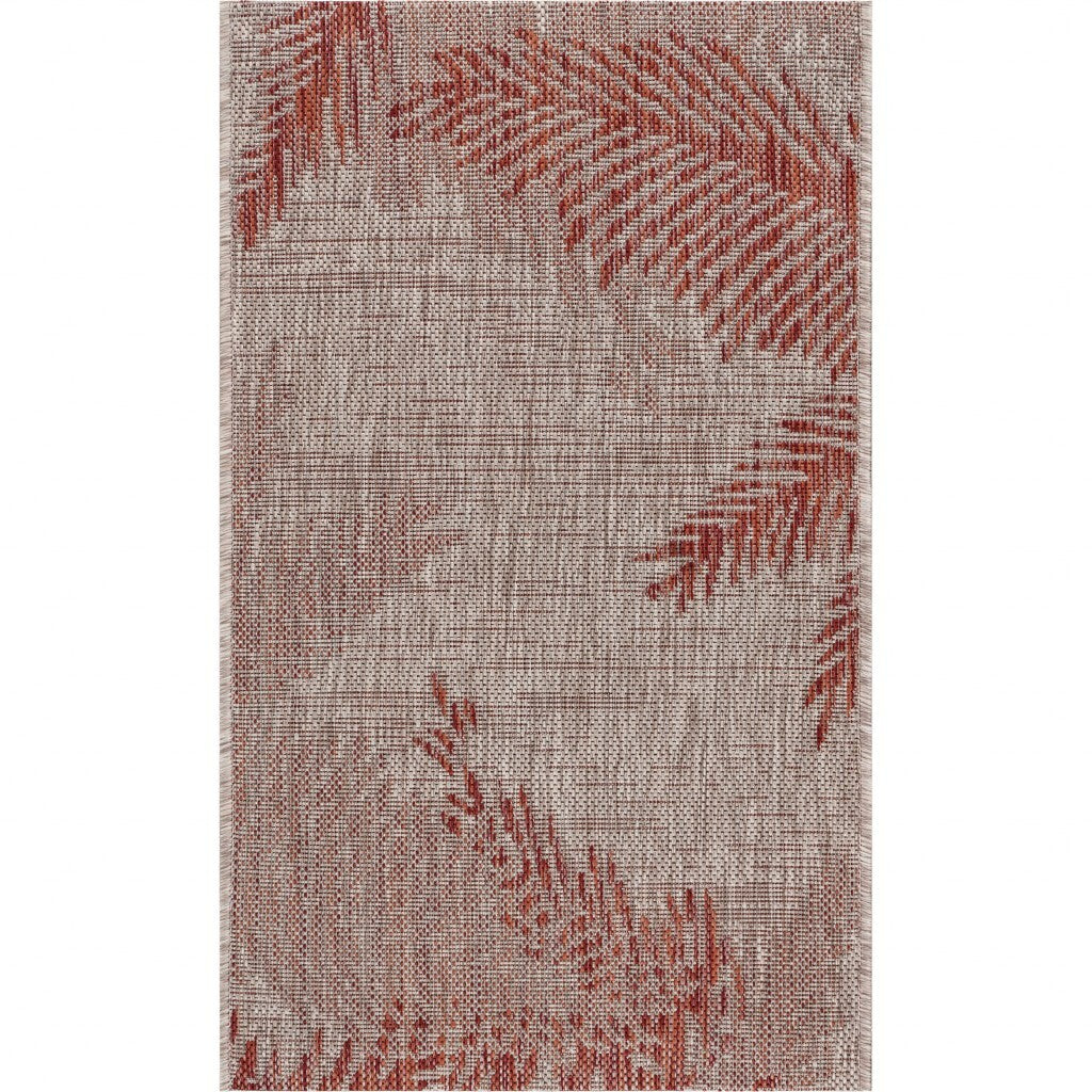 2' X 3' Red Palm Leaves Indoor Outdoor Scatter Rug