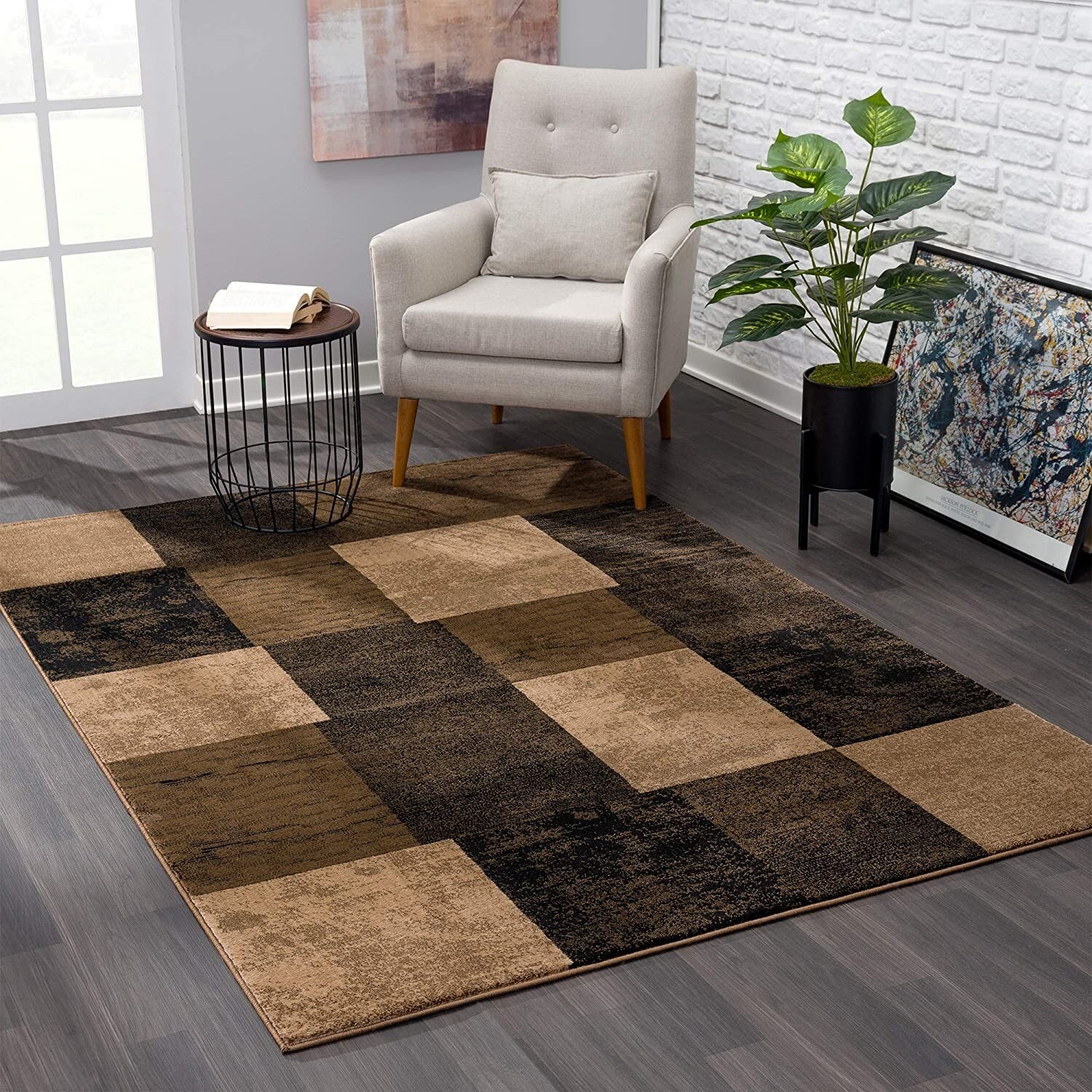 8' X 11' Brown Geometric Blocks Area Rug