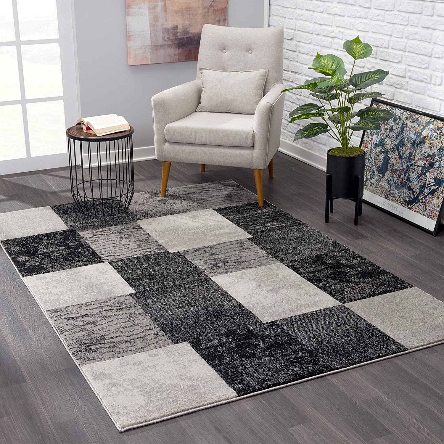 2' X 8' Gray Geometric Blocks Runner Rug