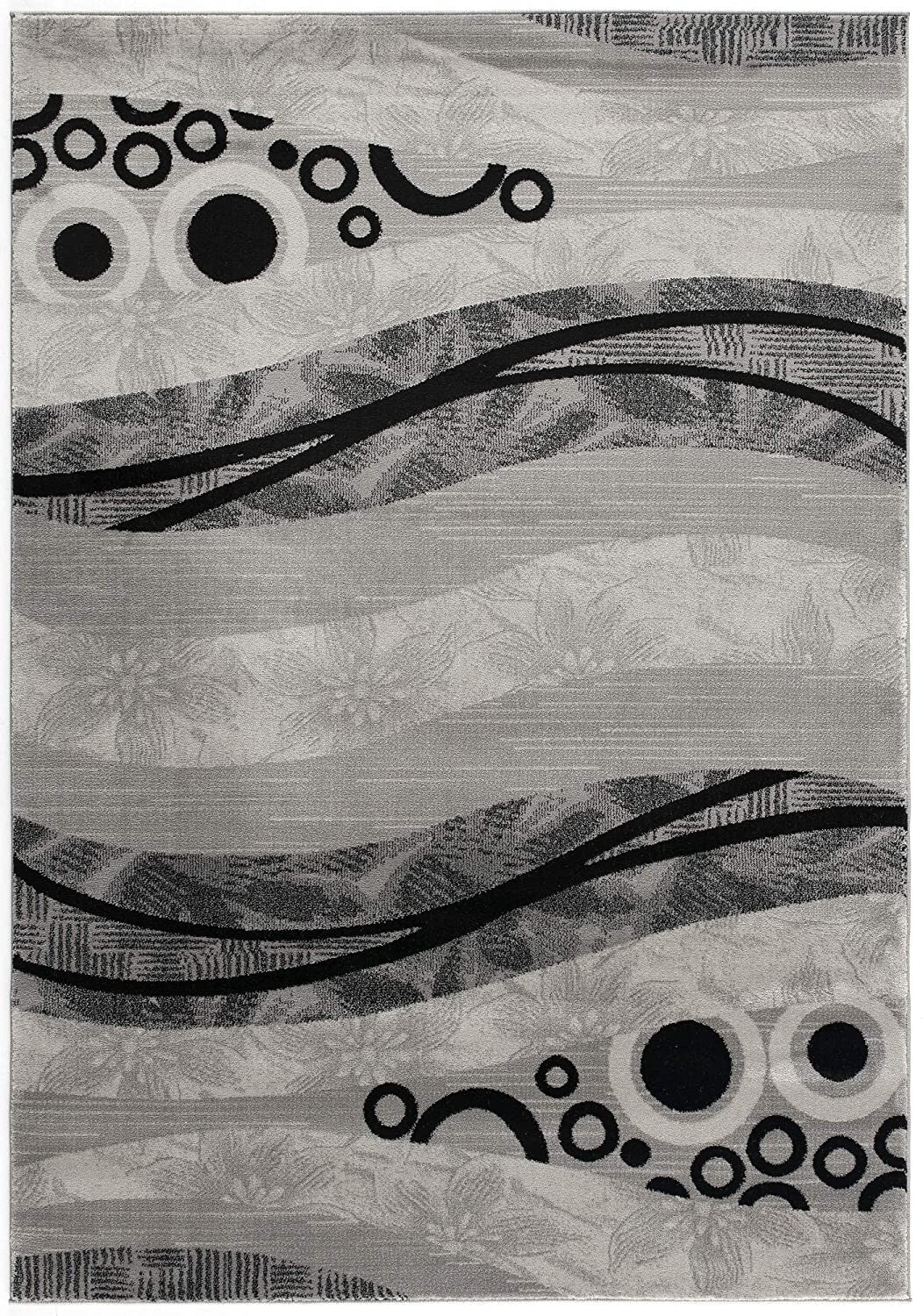 5' X 8' Gray And Black Abstract Waves Area Rug