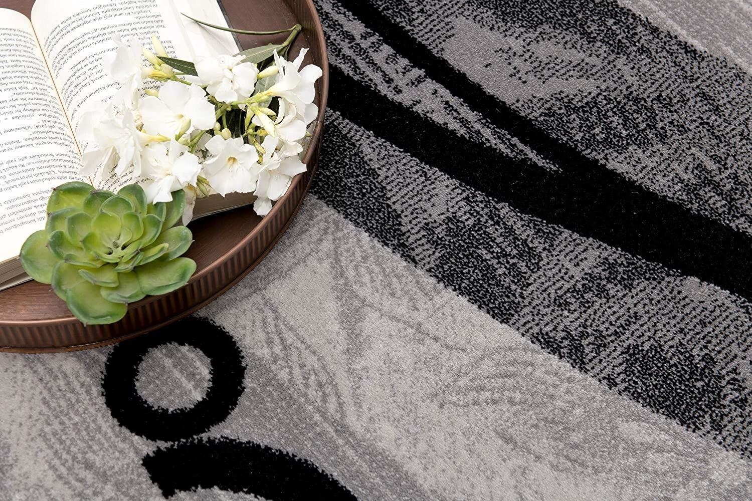 5' X 8' Gray And Black Abstract Waves Area Rug