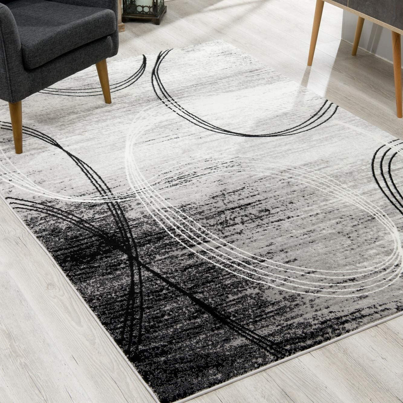 2' X 13' Gray Distressed Swirls Runner Rug