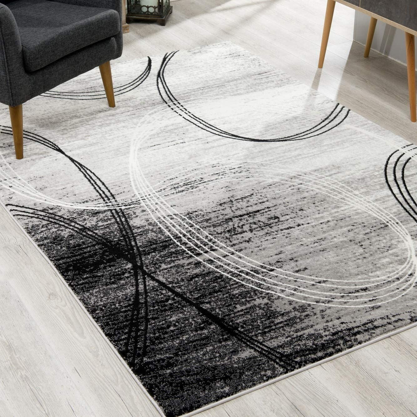 2' X 4' Gray Distressed Swirls Area Rug