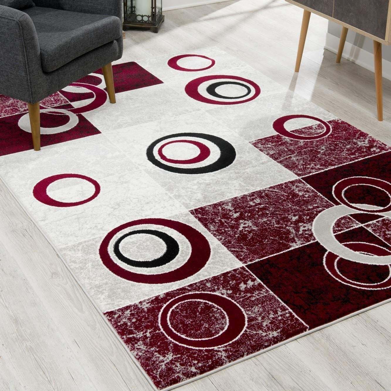 2' X 10' Red And White Inverse Circles Runner Rug