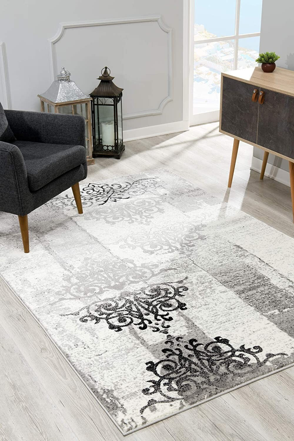 4' X 6' Gray Faded Filigree Pattern Area Rug