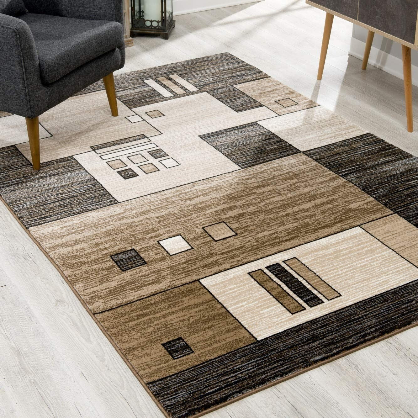 3' X 8' Beige And Brown Geometric Runner Rug