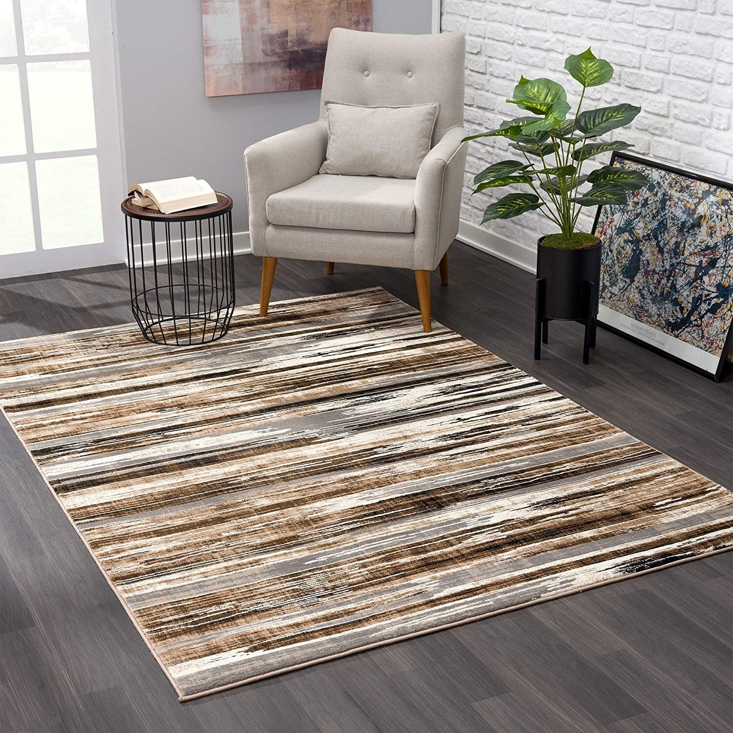 2' X 10' Beige Rustic Strokes Runner Rug