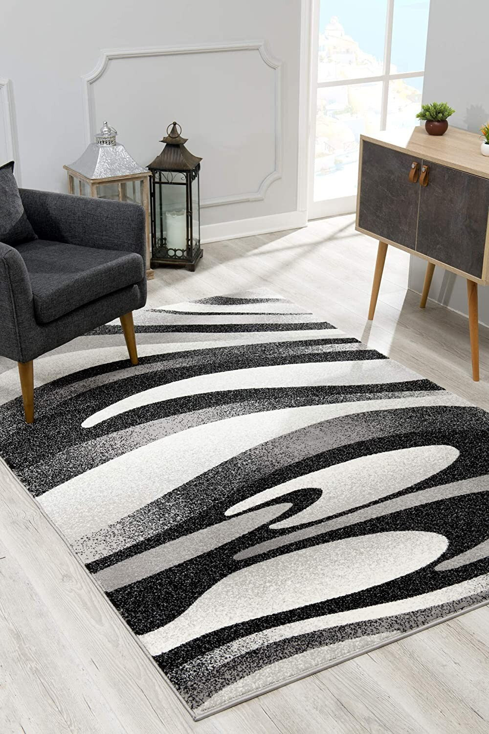 4' X 6' Black And Gray Abstract Marble Area Rug