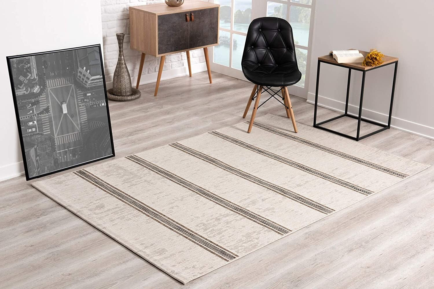 3' X 10' Ivory Transitional Striped Runner Rug